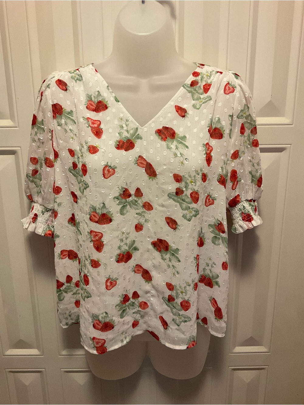 Rachel Zoe Strawberry Print Sheer Lined Top Cottagecore Soft Girl Coquette